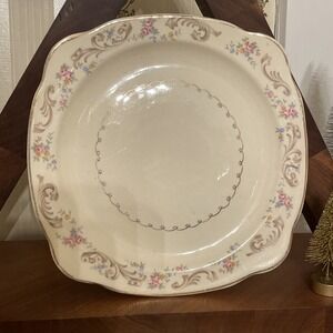 Paden‎ City Pottery L 44 USA 8" Square Salad Plate (1) Ivory Floral Design Gold